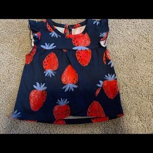 Carters just one you strawberry baby girls shirt blue red 6M NWOT